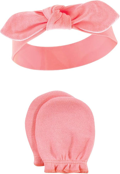 Hudson Baby Baby Girls' Cotton Headband and Scratch Mitten Set