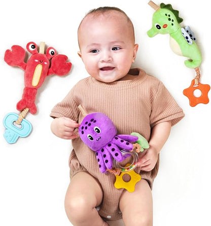 TUMAMA Baby Toys 0 3 6 12 Months, Hanging Stroller Toys Soft Marine Animal Crib Car Seat Toys
