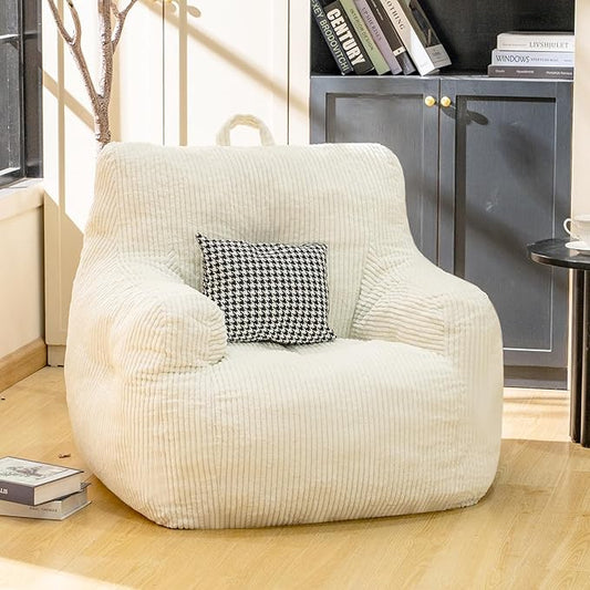 Bean Bag Chair, Faux Fur Bean Bag Chair for Adults, Fluffy and Comfy Bean Bag Chair with Filler, Big Bean Bag Sofa Chair for Reading, Gaming (Beige, Small)