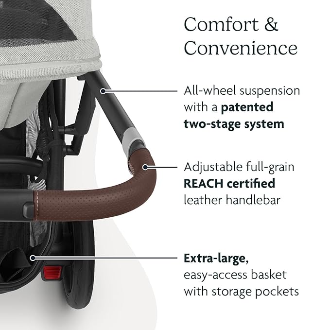UPPAbaby Cruz V2 Stroller/Full-Featured Stroller with Travel System Capabilities/Toddler Seat, Bumper Bar, Bug Shield, Rain Shield Included/Anthony (White+Grey Chenille/Carbon Frame/Chestnut Leather)