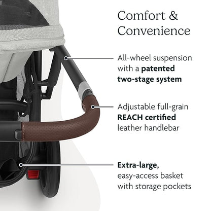 UPPAbaby Cruz V2 Stroller/Full-Featured Stroller with Travel System Capabilities/Toddler Seat, Bumper Bar, Bug Shield, Rain Shield Included/Anthony (White+Grey Chenille/Carbon Frame/Chestnut Leather)