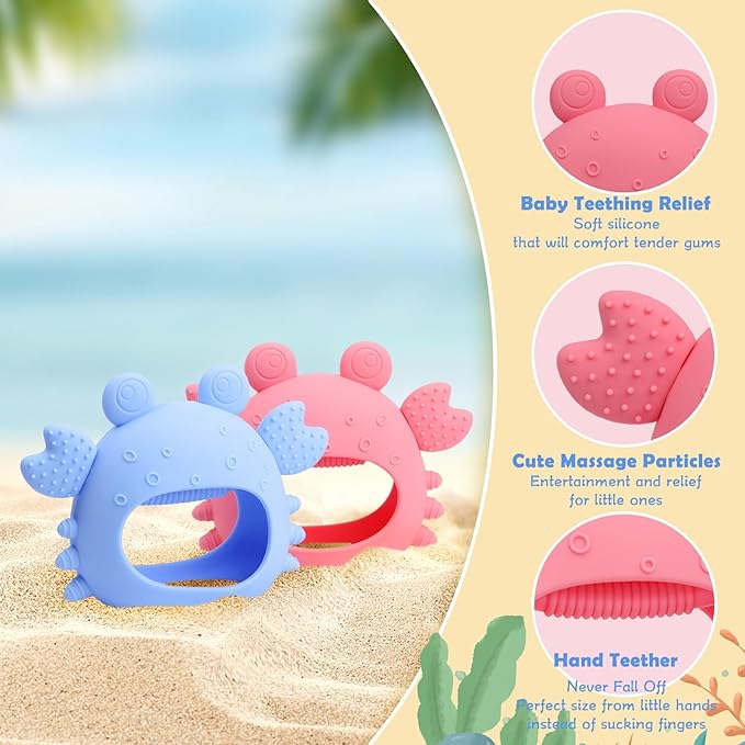 Anboor 2 Pack Baby Teething Toys,Silicone Teethers for Babies 0-6 Months Anti Dropping Hand Teether