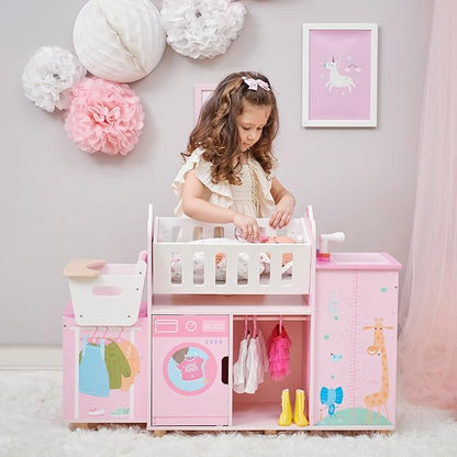 Olivia's Little World Amanda 6-in-1 Wooden Doll Nursery Station with Rocking Cradle, High Chair 3 yrs