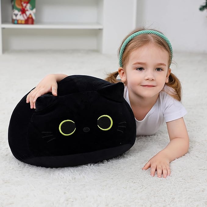 Black Cat Plush Toy 16'' Black Cat Pillow, Soft Plush Doll Black Cat Stuffed Animal 3D Black