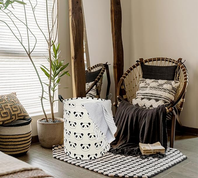 Round Panda Pattern Laundry Hamper Storage Basket Organizer Hamper Storage