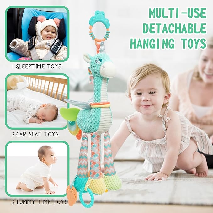 Koty Unicorn Hanging Toys, Plush Baby Rattles Crinkle Squeaky Toys 0 3 6 9 12 Months,Montessori