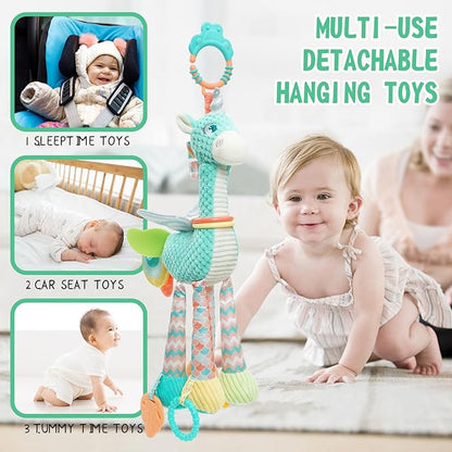 Koty Unicorn Hanging Toys, Plush Baby Rattles Crinkle Squeaky Toys 0 3 6 9 12 Months,Montessori