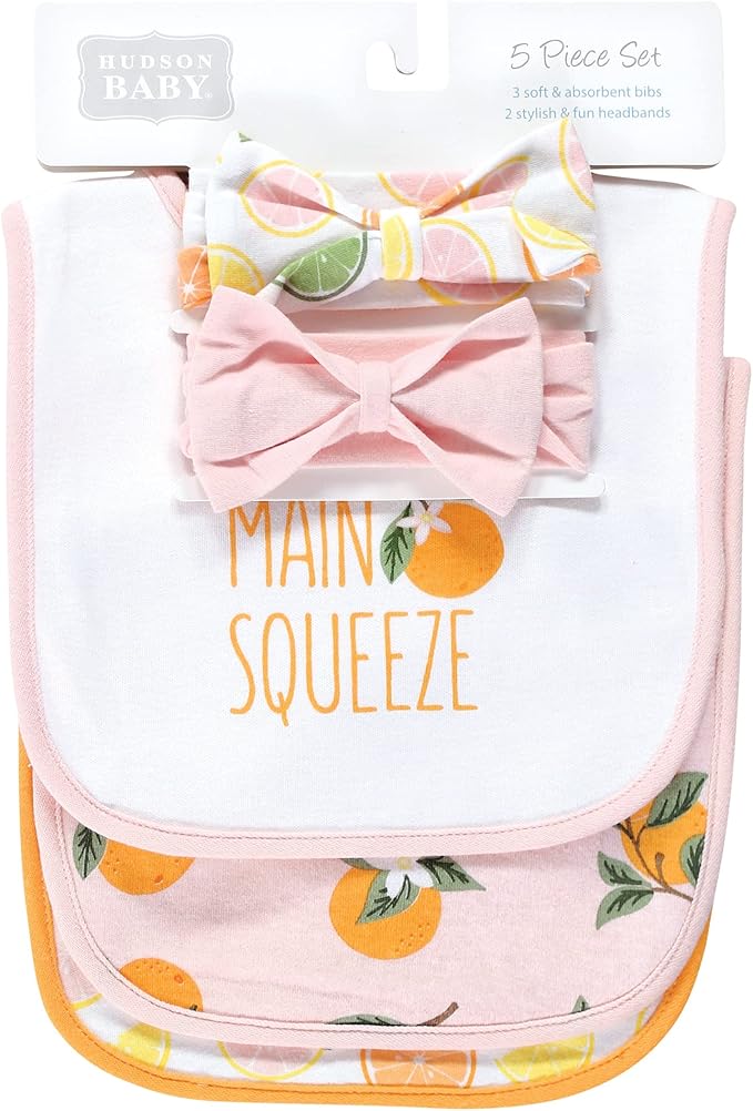Hudson Baby Unisex BabyCotton Bib and Headband or Caps Set