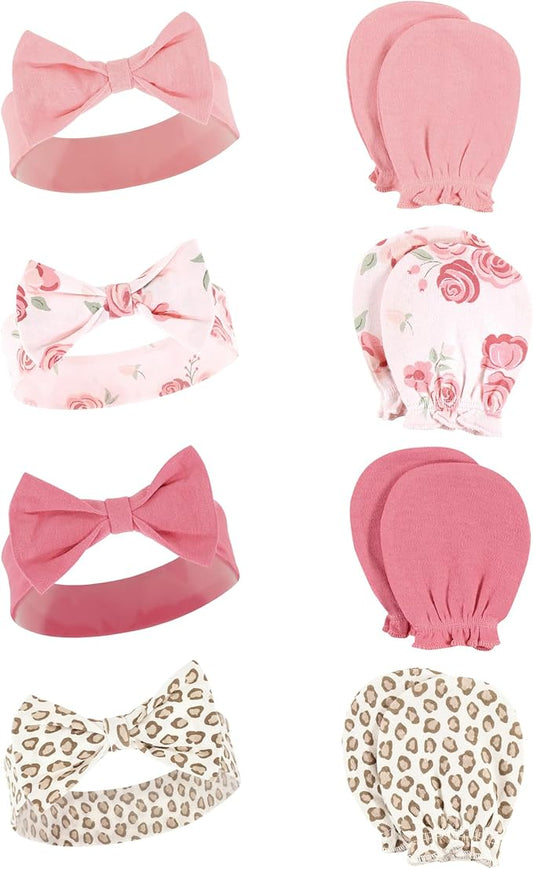 Hudson Baby Baby Girls' Cotton Headband and Scratch Mitten Set