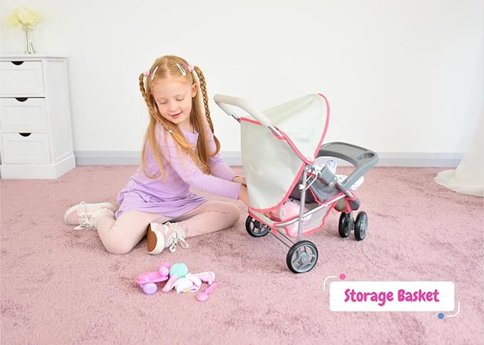 KOOKAMUNGA Baby Doll Stroller Travel System - Retractable Canopy, Feeding Tray