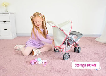 KOOKAMUNGA Baby Doll Stroller Travel System - Retractable Canopy, Feeding Tray