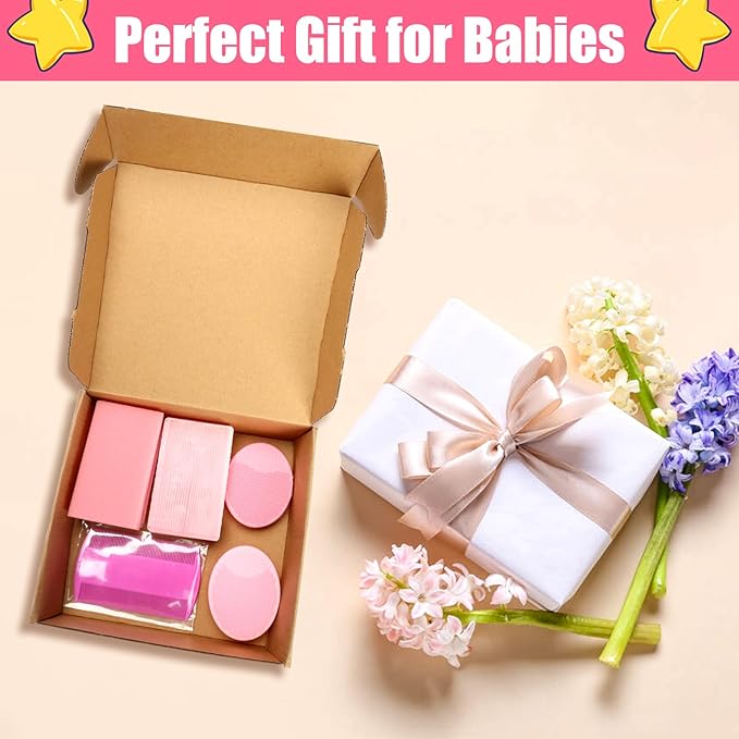 Cradle Cap Brush for Babies, 5Pcs Cradle Cap Treatment Set with Soft Bristle Brushes Silicone Scrubber Fine-Tooth Comb for Newborn Bathing Essentials Baby Brush and Comb Set (Pink)