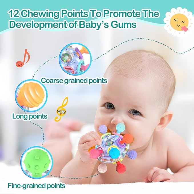 3 in 1 Montessori Toys for Baby 0-3-6-9-12 Months, Pull String Baby Teething Toys 6-12-18 Months