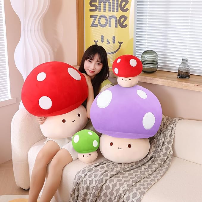 Kawaii Plush Mushroom Toy Pillow, Cute Plushies Mushroom Doll Gift for Kids(Purple 60cm/23.6in)