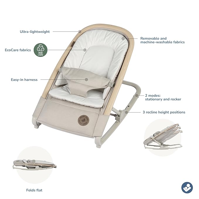 Maxi-Cosi Kori 2-in-1 Baby Bouncer Seat for Infants, Baby Rocker Chair, Portable Baby Bouncer, Classic Oat