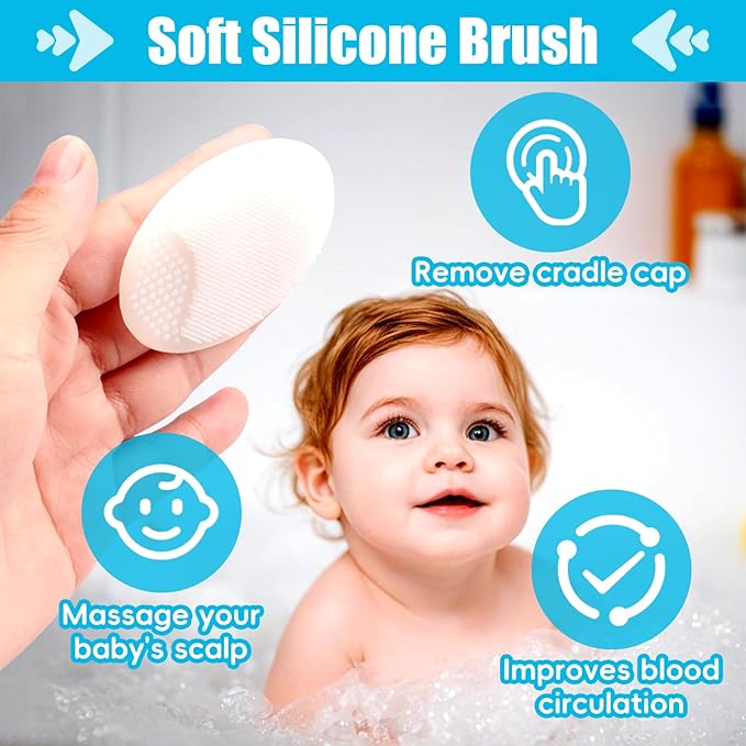 Cradle Cap Brush for Babies, 5Pcs Cradle Cap Treatment Set with Soft Bristle Brushes Silicone Scrubber Long Comb for Newborn Bathing Essentials Baby Brush and Comb Set (White)