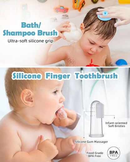 Baby Grooming and Health Kit, Lictin Nursery Care Kit, Newborn Safety Health Care Set with Hair Brush,Comb,Nail Clippers and More for Newborn Infant Toddlers Baby Boys,Baby Blue