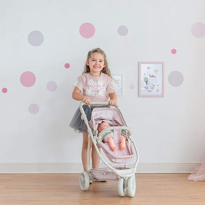 Olivia's Little World 2-in-1 Convertible Baby Doll Stroller with Retractable Canopy, All-Terrain Wheels