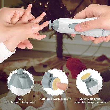 Baby Nail Trimmer Electric Baby Nail File with LED Light 10 Grinding Heads Baby Nail Clippers Safe Quiet Nail Care Kit for Newborn Toddler Kids Toes Fingernails Battery Operated (Not Included) - Grey