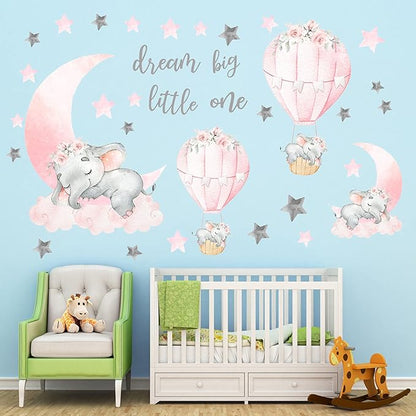Dream Big Little One Elephant Wall Stickers, Pink Moon Hot