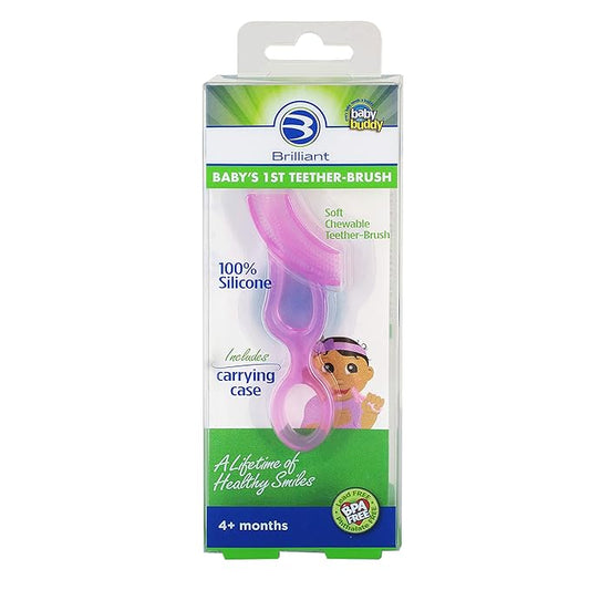 Brilliant Oral Care Baby?Ös First Toothbrush, Smooth Silicone Bristles Gently Clean Tender Teeth and Gums 4+ Months, 1 Pack
