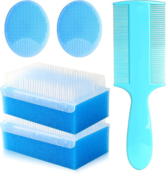 Cradle Cap Brush for Babies, 5Pcs Cradle Cap Treatment Set with Soft Bristle Brushes Silicone Scrubber Long Comb for Newborn Bathing Essentials Baby Brush and Comb Set (Blue)
