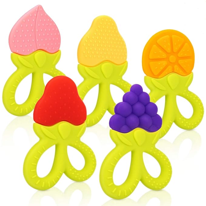 SHARE&CARE BPA Free Silicone Fruit Baby Teether Toys Baby Teething 3 Months Relief(5 Scissor