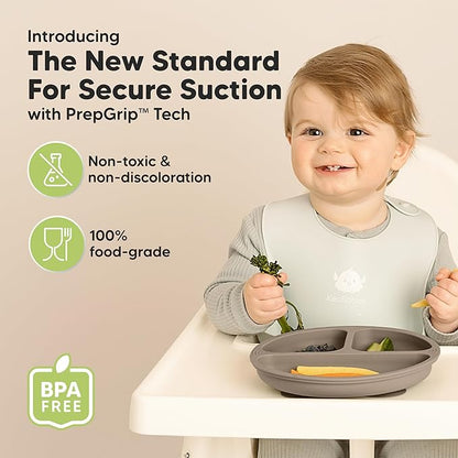KeaBabies Suction Plates for Baby, Toddler - 3-Pack 100% Silicone Toddler Plates, Divided Baby Plates with Suction, Silicone Plates for Baby, Kids, BPA-Free, Microwave, Dishwasher Safe (Rocky)