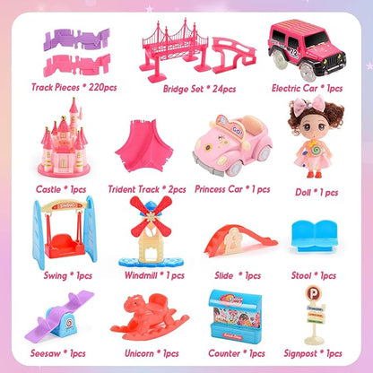 Princess Toys: 258pcs Toys for 3 4 5 6 Year Old Girls Kids Car Track Toy Set with Doll Caslte Barbi Car 4 Year Old Girl Birthday Gifts Pink Toys for Girls 3-5 Toddler Girl Toys Age 3-6