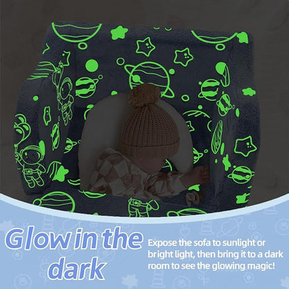 MeMoreCool Toddler Fold-Out Chair for Girls Boys, Glow-in-The-Dark Folding Baby Couch, Convertible Plush Recliner Lounger for Kids Playroom (Glowing Astronaut)