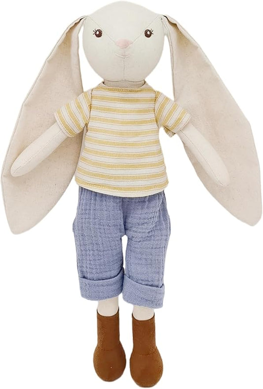 15" Bunny Stuffed Animals for Baby, Plush Toy Doll -Wearing Striped T-Shirt and Pants 3 4 5 Year