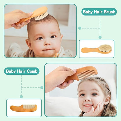 Baby Grooming Kit, Infant Safety Care Set with Baby Nose Aspirator，Baby Hair Brush Comb Nail Clipper Nasal Aspirator,Baby Essentials Kit for Newborn Girls Boys (17 Pc Green Kit)