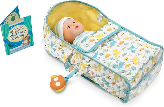 Melissa & Doug Mine to Love Bassinet Play Set Portable Carrier for Dolls with Crinkle Toy, for 3+ years