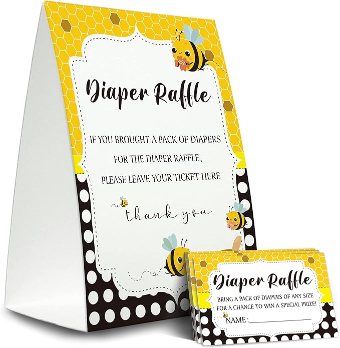 Diaper Raffle Sign,Diaper Raffle Baby Shower Game Kit (1 Standing Sign + 50 Guessing Cards) Diapers-N11