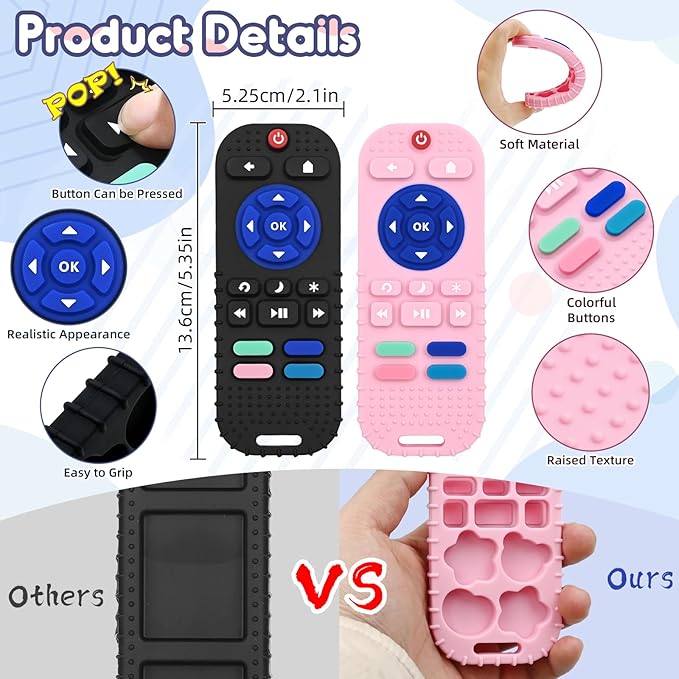 AiTuiTui Teething Relief Teethers Toys for Babies 3 6 9 12 Months Gifts, Silicone Sensory Remote Control Baby Teether Toy for Babies Newborn Infant Boy Girl Autism Toys