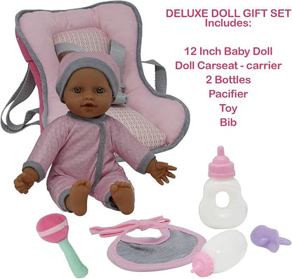 Doll Travel PlaySet - Baby Doll Car Seat Carrier Backpack 12 Inch