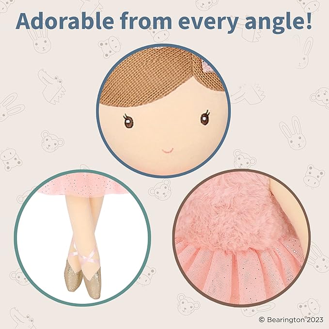 Bearington Lil' Ballerina Brunette Ballerina 16.5 Inch Ballerina Doll - Plush Baby Doll
