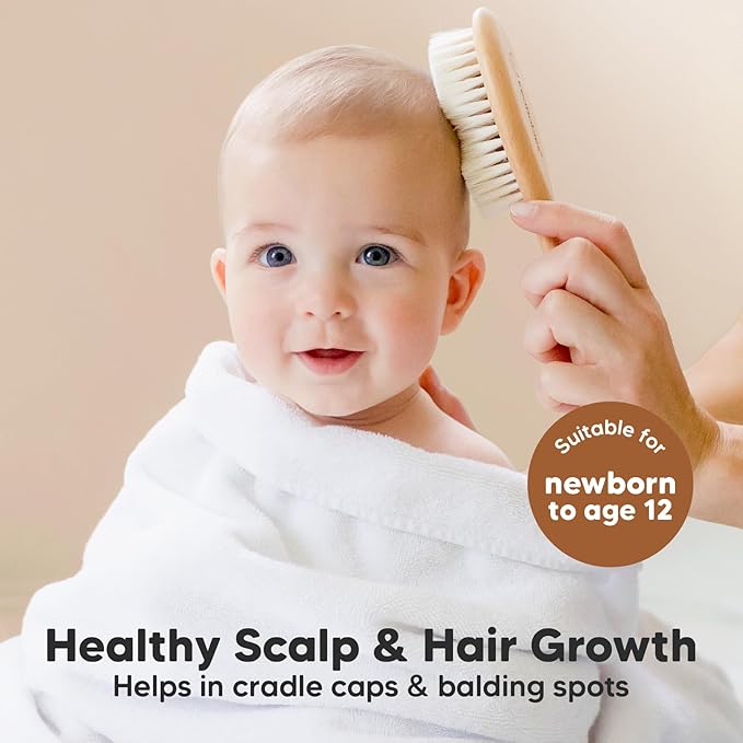 Baby Hair Brush - Baby Brush with Soft Goat Bristles, Cradle Cap Brush