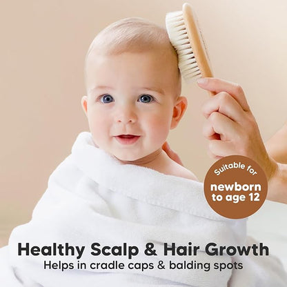 Baby Hair Brush - Baby Brush with Soft Goat Bristles, Cradle Cap Brush