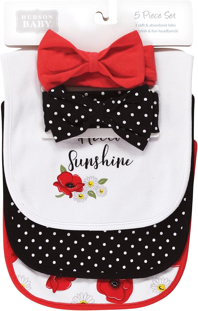Hudson Baby Unisex BabyCotton Bib and Headband or Caps Set