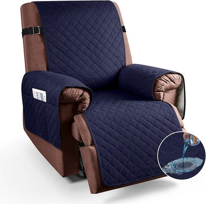 KinCam 100% Waterproof Recliner Chair Cover, Reclining Couch Covers for Pets, Dogs, Recliner Couch Slipcover Furniture Protector with Elastic Straps for Kids(30", Dark Blue)