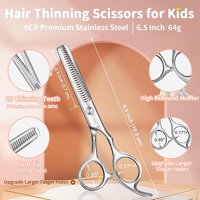CIICII Kids Hair Cutting Scissors Shears Kit, Safety Round Tip Hairdressing Scissors Set (Hair Trimming Grooming Thinning Shears) for Baby Toddler Children, Hairdresser Home Salon Barber Haircut Kit