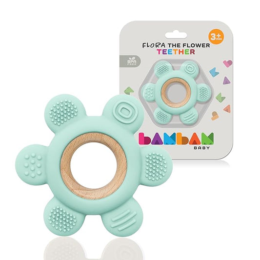 BAMBAM Baby Premium Silicone Teething Ring Toy ??100% BPA Free, Child Safety Tested 0-6, 3-6 6-12 Months