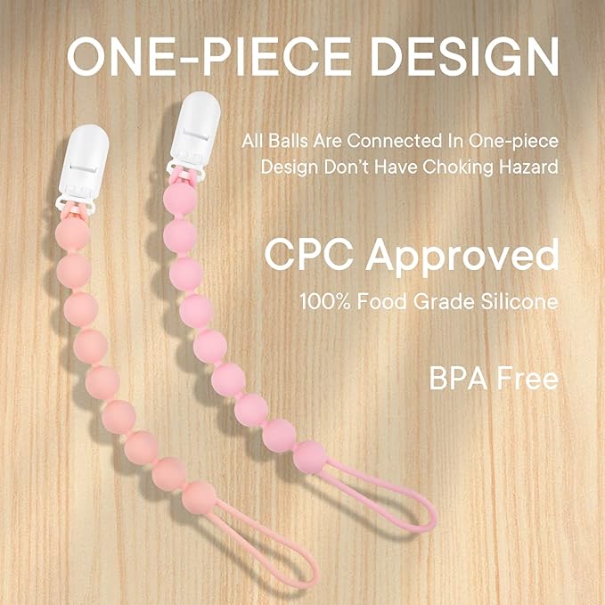 Silicone Pacifier Clip Holder, 4 Pack One Piece Soft Flexible Pacifier Holder Clip Binky Clips for Boys and Girls