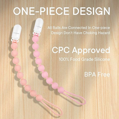Silicone Pacifier Clip Holder, 4 Pack One Piece Soft Flexible Pacifier Holder Clip Binky Clips for Boys and Girls