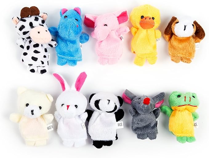 20pcs Different Cartoon Animal Finger Puppets Soft Velvet Dolls Props