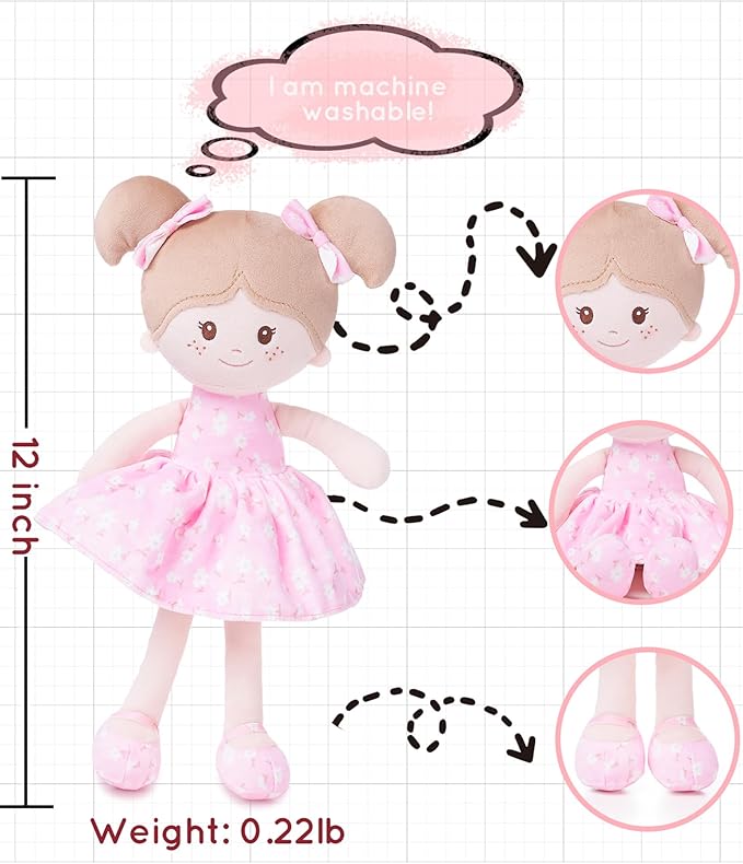 Soft Baby Doll Toys (12''), My First Baby Rag Doll for 1 Year-Old Girl Birthday Gift
