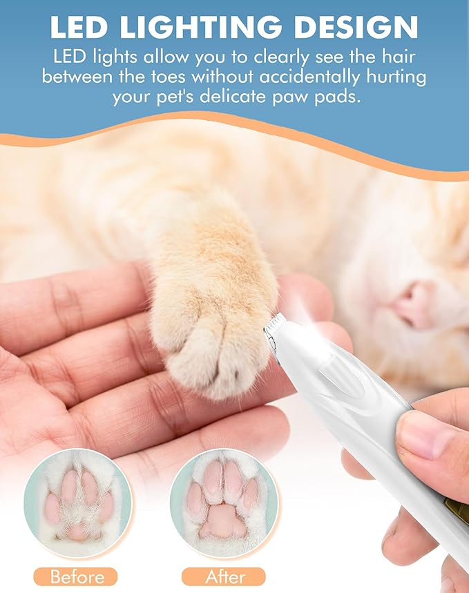 LEYOUFU Dog Clippers for Grooming, Cordless Dog Grooming Kit for Small Dogs with LED Light, Rechargeable Low Noise Cat Hair Trimmer for Grooming Pet Hair Around Paws, Eyes, Ears, Face, Rump (White)