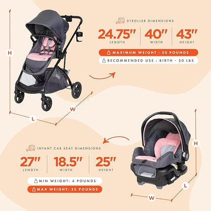 Baby Trend Sonar™ Switch 6-in-1 Modular Stroller Travel System with Ally™ Infant Car Seat, Desert Pinnk