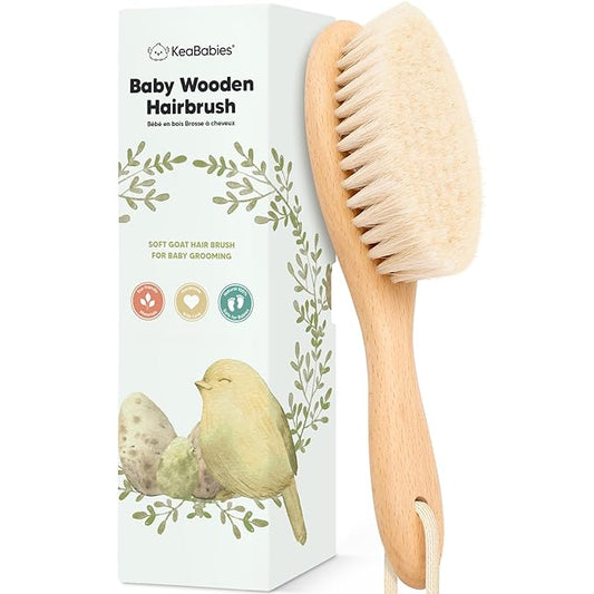 Baby Hair Brush - Baby Brush with Soft Goat Bristles, Cradle Cap Brush